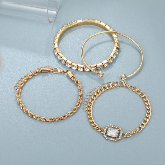Fashion Jewelry 4 Pcs Crystal Bracelet Set Bohemian Design For Women Vintage Luxury Twisted Cuff Chains Armband Jewelry Accessories - MANDOTOS