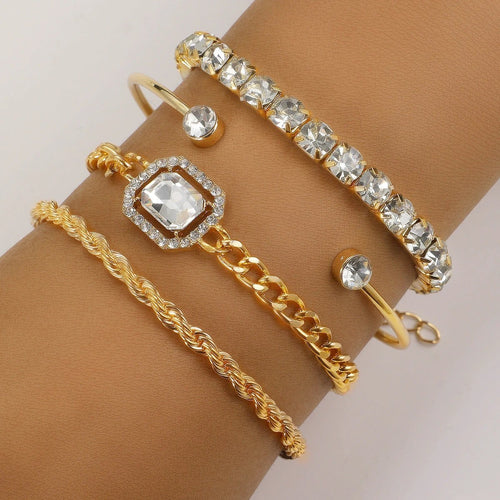 Fashion Jewelry 4 Pcs Crystal Bracelet Set Bohemian Design For Women Vintage Luxury Twisted Cuff Chains Armband Jewelry Accessories - MANDOTOS
