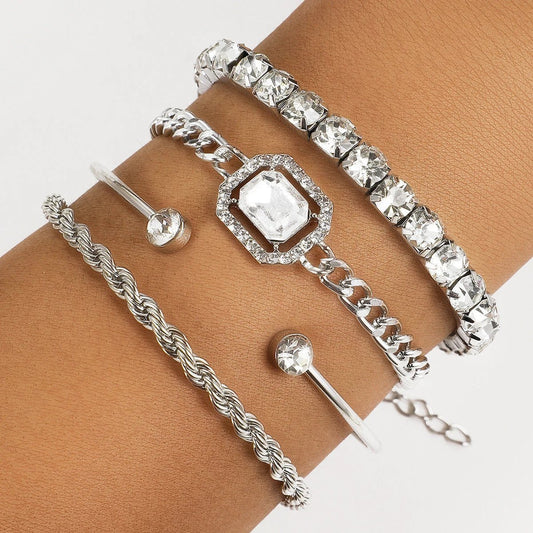 Fashion Jewelry 4 Pcs Crystal Bracelet Set Bohemian Design For Women Vintage Luxury Twisted Cuff Chains Armband Jewelry Accessories - MANDOTOS