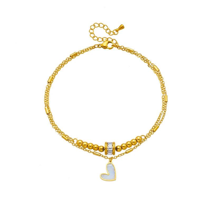 Fashion Jewelry Boho Classic Love Heart Ankle Chain Double Layer Chain Bracelet Anklet Charm Tassel Leg Chain On Foot Chain Women Party Jewelry Accessories - MANDOTOS
