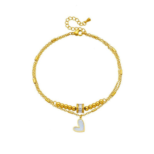 Fashion Jewelry Boho Classic Love Heart Ankle Chain Double Layer Chain Bracelet Anklet Charm Tassel Leg Chain On Foot Chain Women Party Jewelry Accessories - MANDOTOS