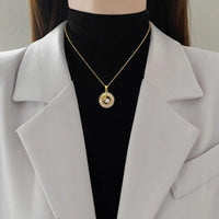 Mandotos fashion jewelry set with square full diamond personalized round ring, leaf necklace, and matching earrings.