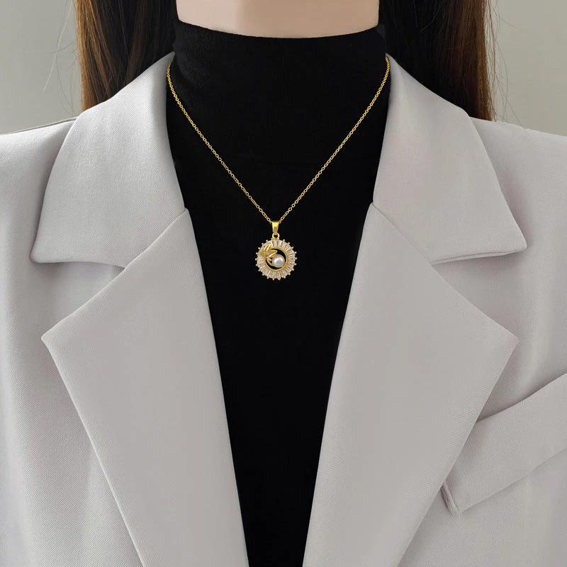 Fashion Jewelry Square Full Diamond Personalized Round Ring Leaves Necklace And Earrings Suite - MANDOTOS
