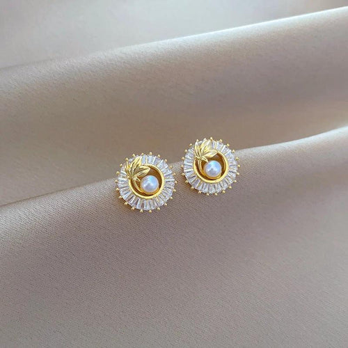 Fashion Jewelry Square Full Diamond Personalized Round Ring Leaves Necklace And Earrings Suite - MANDOTOS