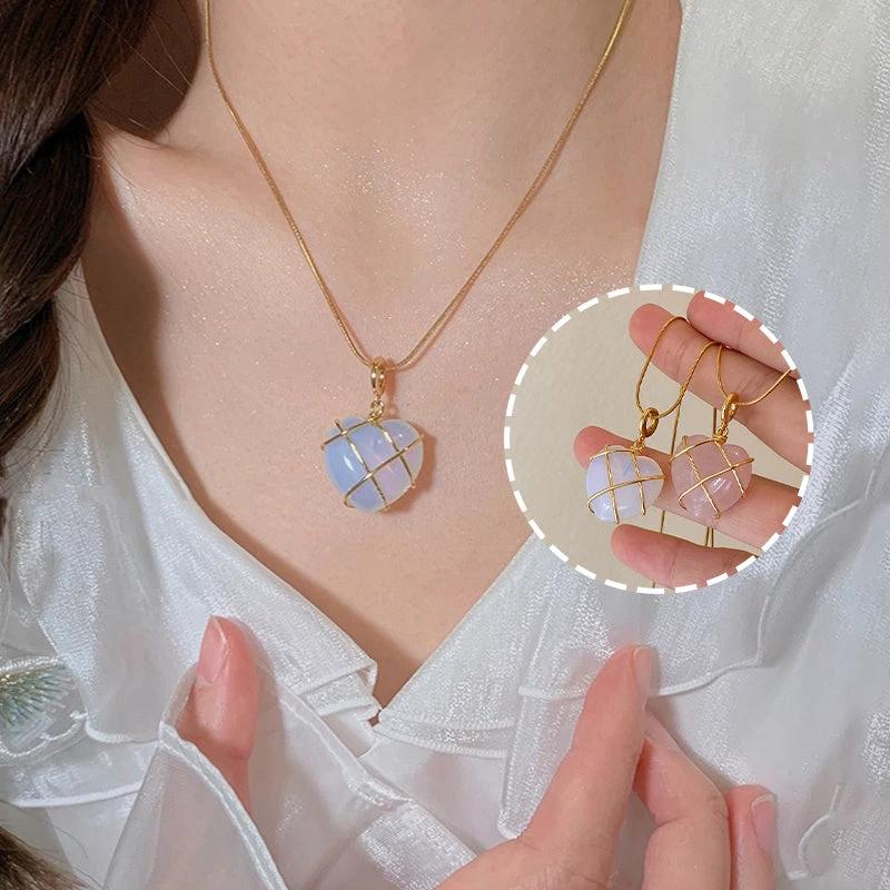 Mandotos fashion moonstone necklace featuring a cartoon princess love girl design, elegant jewelry for girls and women.