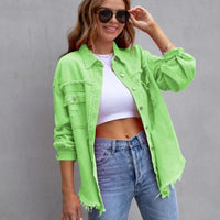 Mandotos women's ripped shirt jacket, casual autumn and spring tops, stylish and comfortable women's clothing.