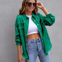 Mandotos women's ripped shirt jacket, casual autumn and spring top, stylish and lightweight for everyday wear