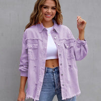 Mandotos women's ripped shirt jacket, casual autumn and spring top, stylish and lightweight for everyday wear