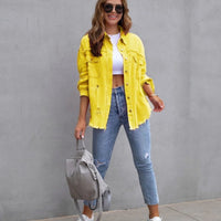 Mandotos women's ripped shirt jacket, casual autumn and spring fashion top, stylish and breathable women's clothing.