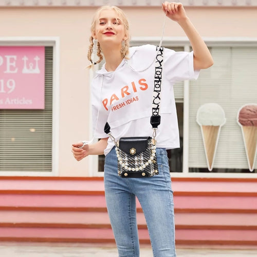 Fashion Women'S Crossbody Bag Girl'S Cute Princess Wallet Classic Shoulder Bag Summer Pearl Chain Phone Bag - MANDOTOS