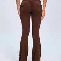 Mandotos Fierce Fit yoga pants with high waist, flared legs, pockets, and scrunch butt lift for comfort and style.