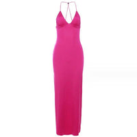 Mandotos floral print halter dress with butterfly back and spaghetti straps, stylish and feminine summer dress.