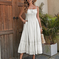 Mandotos French Romantic Cotton Maxi Dress for women, featuring a flowy summer design with delicate details and a feminine silhouette.