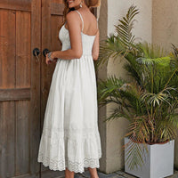 Mandotos French Romantic Cotton Maxi Dress showcasing summer elegance with flowing fabric and delicate details.