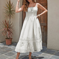 Mandotos French Romantic Cotton Maxi Dress in soft summer fabric with flowing design and delicate detailing.