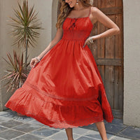 French romantic style cotton maxi dress for women by Mandotos, flowing fabric, elegant design, and feminine silhouette.