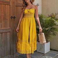 Mandotos French style cotton maxi dress with elegant summer charm, featuring flowing fabric and classic design for warm weather.