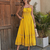Mandotos French style cotton maxi dress with elegant summer charm, featuring flowing fabric and flattering silhouette.