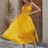 Mandotos French style cotton maxi dress with elegant summer charm, featuring flowing fabric and a classic design perfect for warm weather.