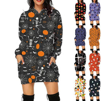 Halloween Print Long Hoodie With Pockets Sweater Long Sleeve Clothes Women - MANDOTOS