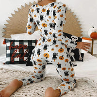 Halloween Printed Jumpsuit - Long Sleeve Home Pajamas - MANDOTOS
