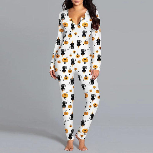 Halloween Printed Jumpsuit - Long Sleeve Home Pajamas - MANDOTOS