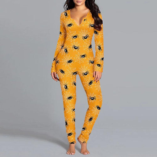 Halloween Printed Jumpsuit - Long Sleeve Home Pajamas - MANDOTOS