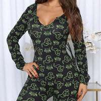 Halloween Printed Jumpsuit - Long Sleeve Home Pajamas - MANDOTOS