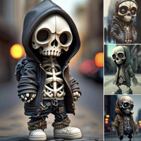Mandotos Halloween Skeleton Figurine, a cool resin doll used as spooky home decor, featuring detailed skeleton design.