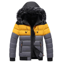 Mandotos heated splicing down jacket with insulated design, featuring a sleek winter look and visible heating elements for warmth.