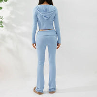 Mandotos women's hoodie suit with zip-up long sleeve sweater and high-waist long pants, casual and comfortable leisure outfit.