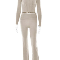 Mandotos women's hoodie suit set with zip-up long sleeve sweater and high-waist long pants, casual leisure wear.