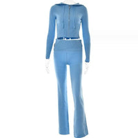 Mandotos women's hoodie suit with zip-up long sleeve sweater and high-waist long pants, casual and comfortable leisure outfit.