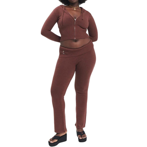 Hoodie Suit Women Leisure Sexy Zip Long Sleeve Sweater And High Waist Long Pants Set - MANDOTOS