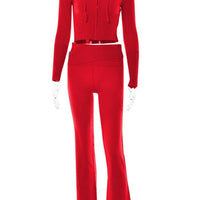Mandotos women's hoodie suit with zip-up long-sleeve sweater and high-waist long pants, casual and stylish leisurewear ensemble.