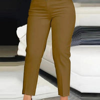 Ladies' solid color hollow high waist casual pants by MANDOTOS, slim fit and fashionable for everyday wear.