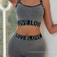 Mandotos women's love letter waist head camisole and matching boyshorts set with playful, romantic print and comfortable fit.