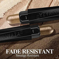 Mandotos LUXAZA shimmering neutral brown eyeshadow sticks set with six versatile shades, displayed in a sleek makeup collection.