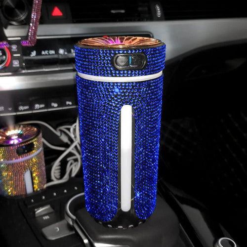 Mandotos luxury diamond car humidifier with LED light and aromatherapy diffuser for fresh, fragrant air in vehicles.