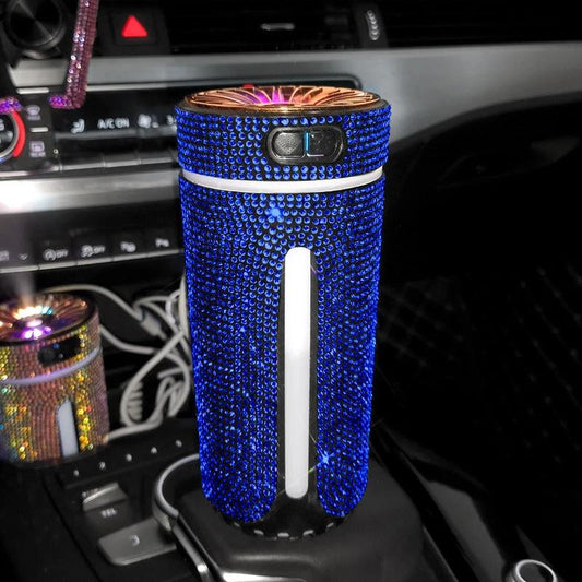 Mandotos luxury diamond car humidifier with LED light and aromatherapy diffuser for fresh, fragrant air in vehicles.