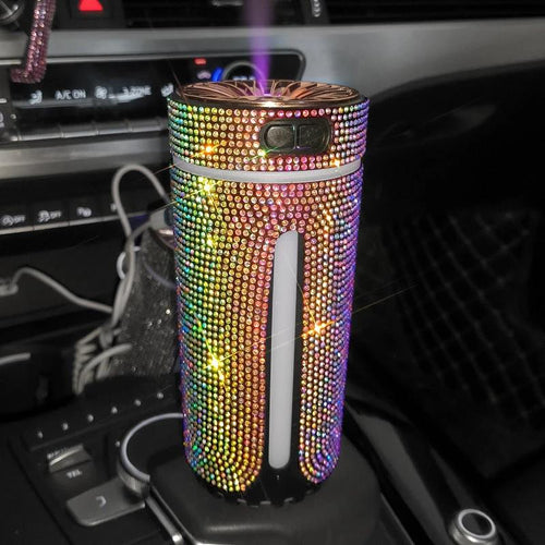 Mandotos luxury diamond-shaped car humidifier with LED light and aromatherapy diffuser for fresh, relaxing air in your vehicle.
