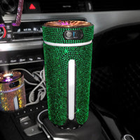 Mandotos luxury diamond-shaped car humidifier with LED light and aromatherapy diffuser in a sleek black design.