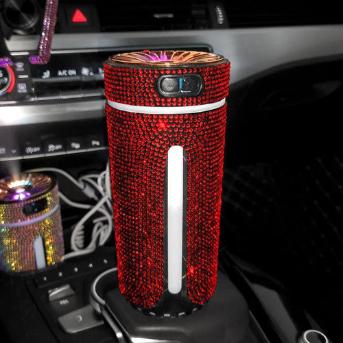 Mandotos luxury diamond-shaped car humidifier with LED light and aromatherapy diffuser for a calming, stylish interior.