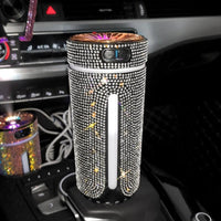 Mandotos luxury diamond car humidifier with LED light and aromatherapy diffuser, designed for freshening and relaxing in vehicles.