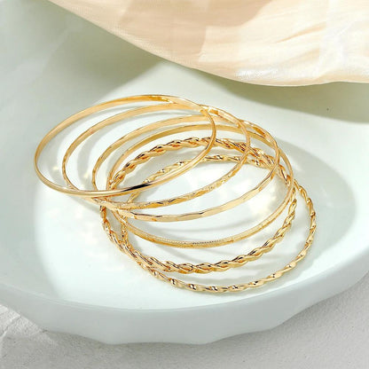 MANDOTOS Bohemian Metal Chain Bracelet Set For Women Geometric Gold Color Thick Link Bangles Six Piece - MANDOTOS