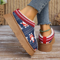 Mandotos Christmas Cartoon Print Plush Lined Slip On Navy Ankle Boots For Women Indoor Home Shoes - MANDOTOS