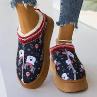 Mandotos Christmas Cartoon Print Plush Lined Slip On Navy Ankle Boots For Women Indoor Home Shoes - MANDOTOS