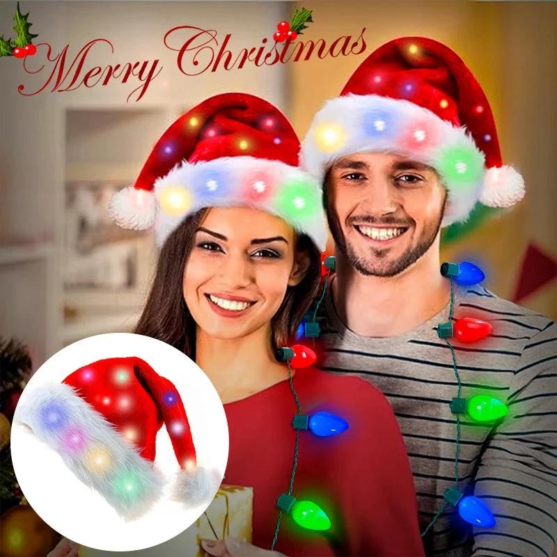 Mandotos Christmas Hat LED Light Plush Luminous Santa Hat For Children And Adults - MANDOTOS