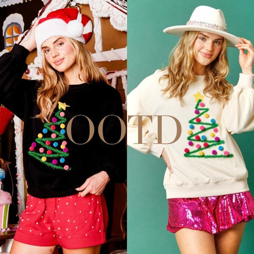 MANDOTOS Christmas Tree Sweatshirt Womens Hoodie Long Sleeve Pullover Festive Winter Wear - MANDOTOS