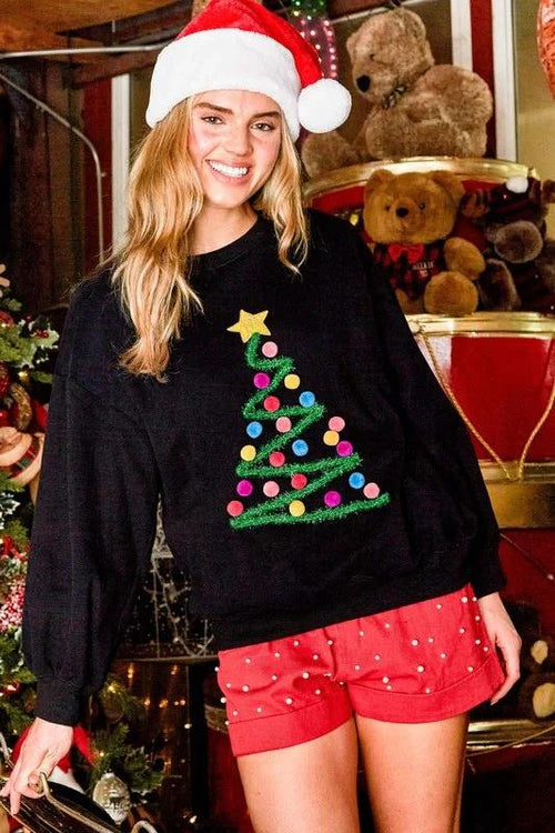MANDOTOS Christmas Tree Sweatshirt Womens Hoodie Long Sleeve Pullover Festive Winter Wear - MANDOTOS